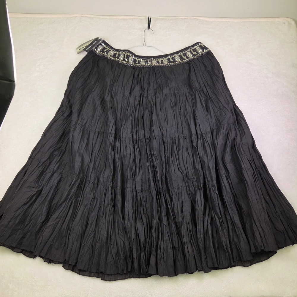 Nygard Collection Womens 20 Black Tiered Maxi Skirt Embellished Sequin Boho 3279